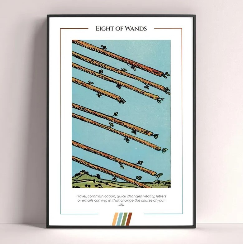Eight of Wands Tarot Card Art Print Digital Download Poster