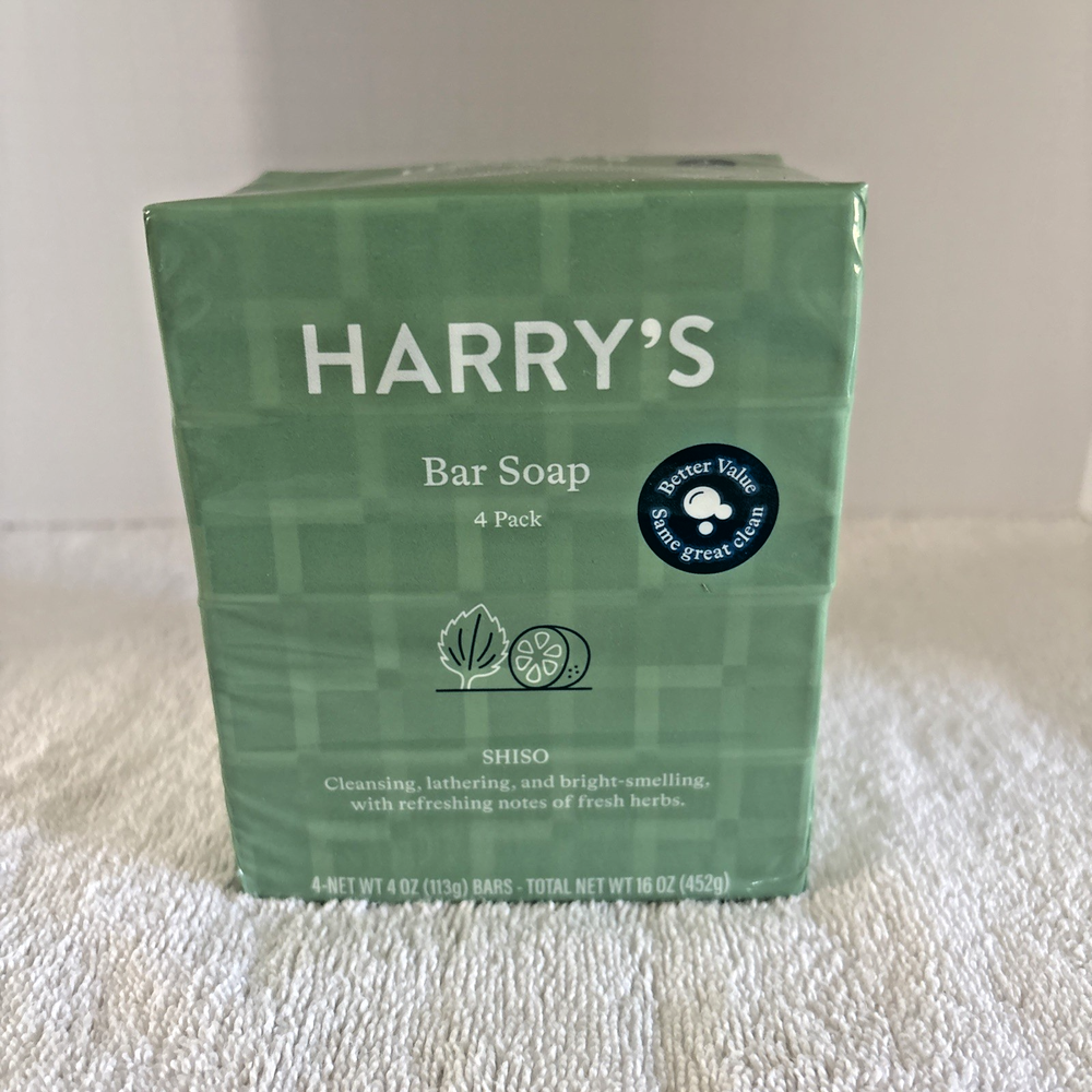 4 Pack Harry's Men's Cleansing Bar Soap Sulfate Free Shiso Scent 4 oz