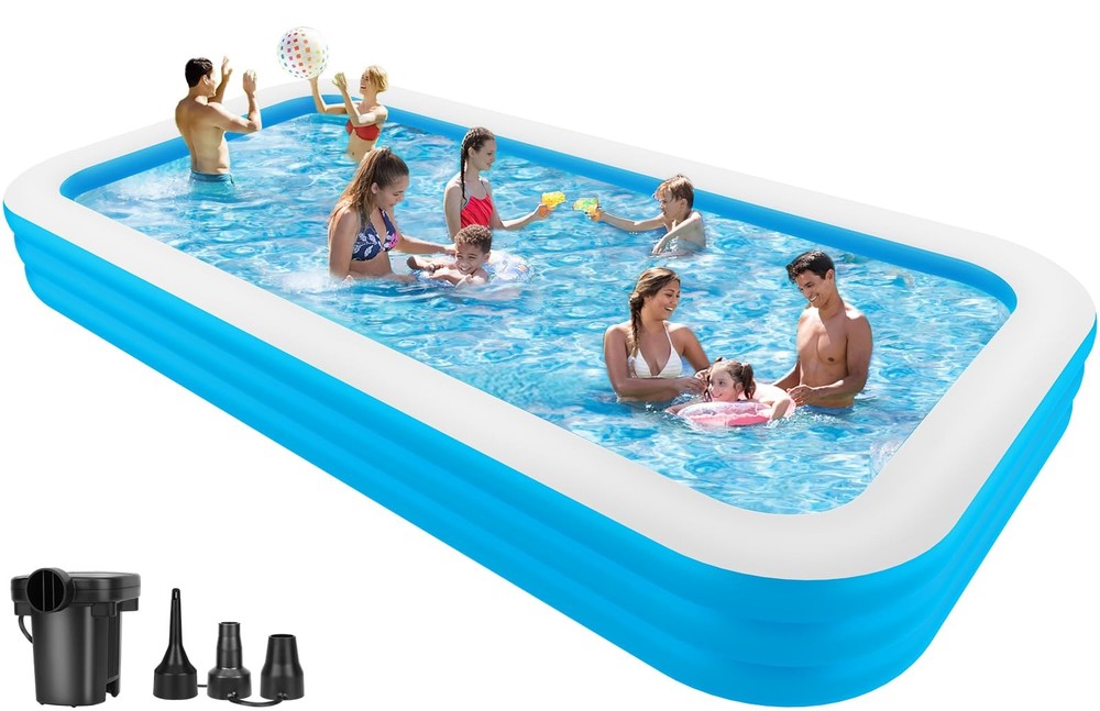 Spacious 158x74x22 Inflatable Pool with Air Pump for Kids and Adults