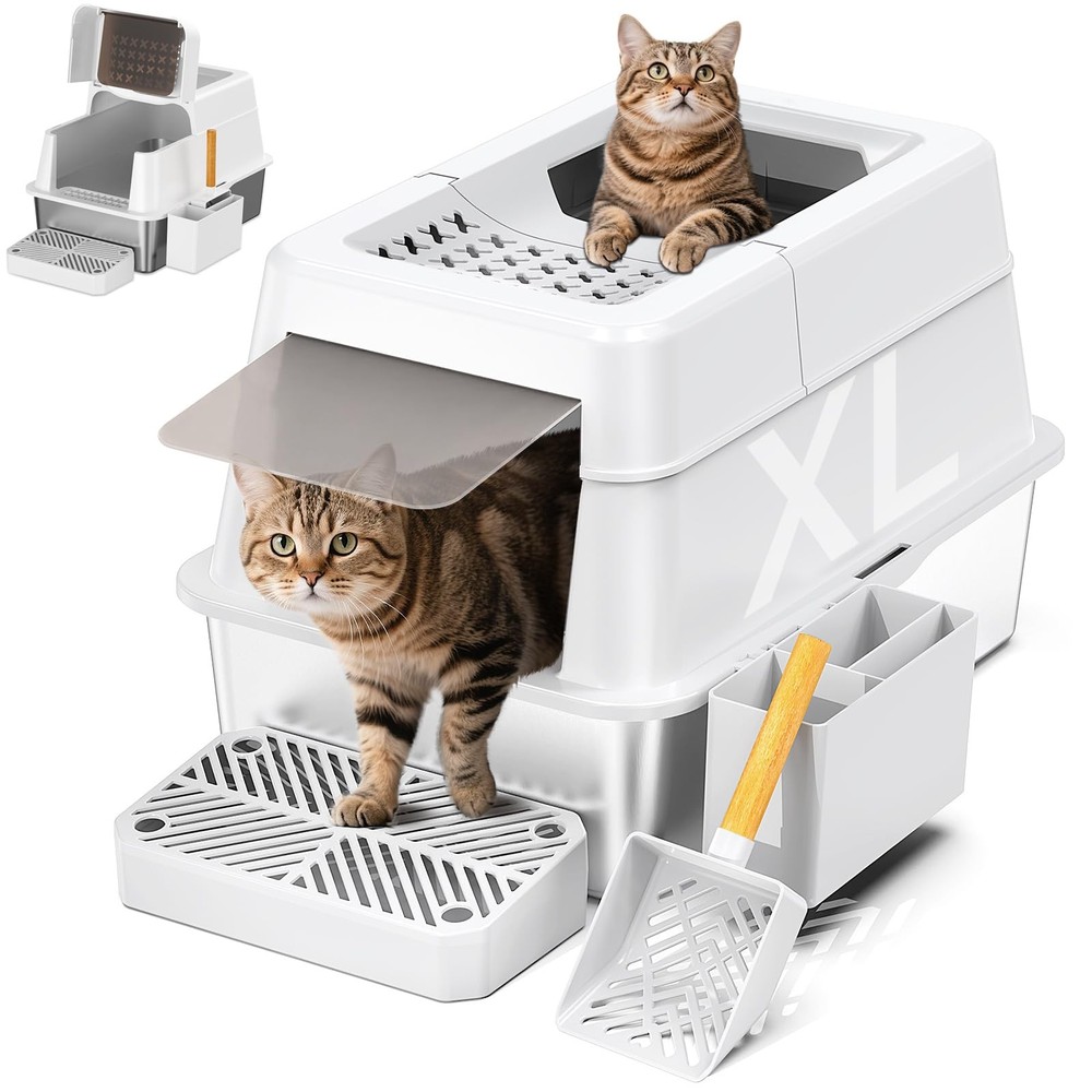 XL Stainless Steel Litter Box with Lid - Modular Closed Metal Design