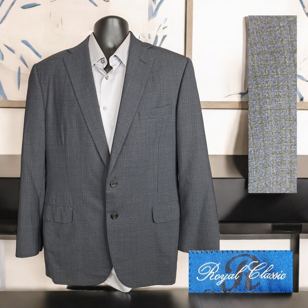 Tom James Mens 40R Dark Gray Plaid Double Vented Bespoke Blazer Jacket