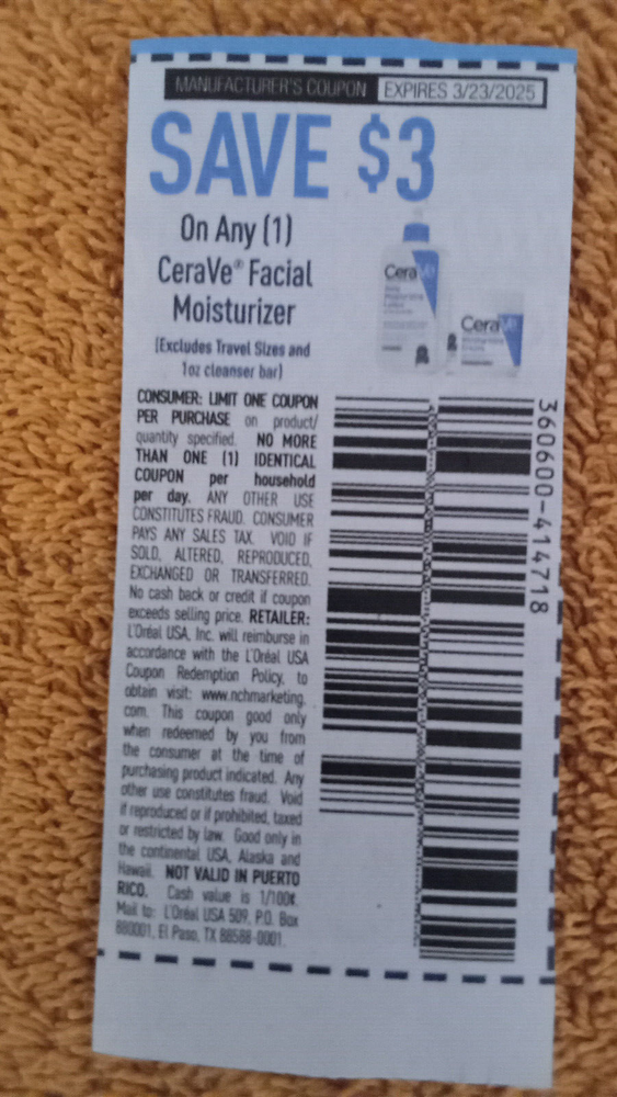 Save $3 on CeraVe Facial Moisturizer - Expires 3/23/2025