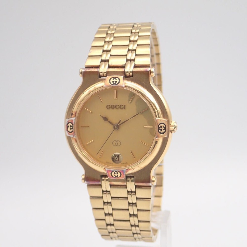 GUCCI 9200M Gold Dial Gold Plated Quartz Midsize Mens Watch Not tested For Parts