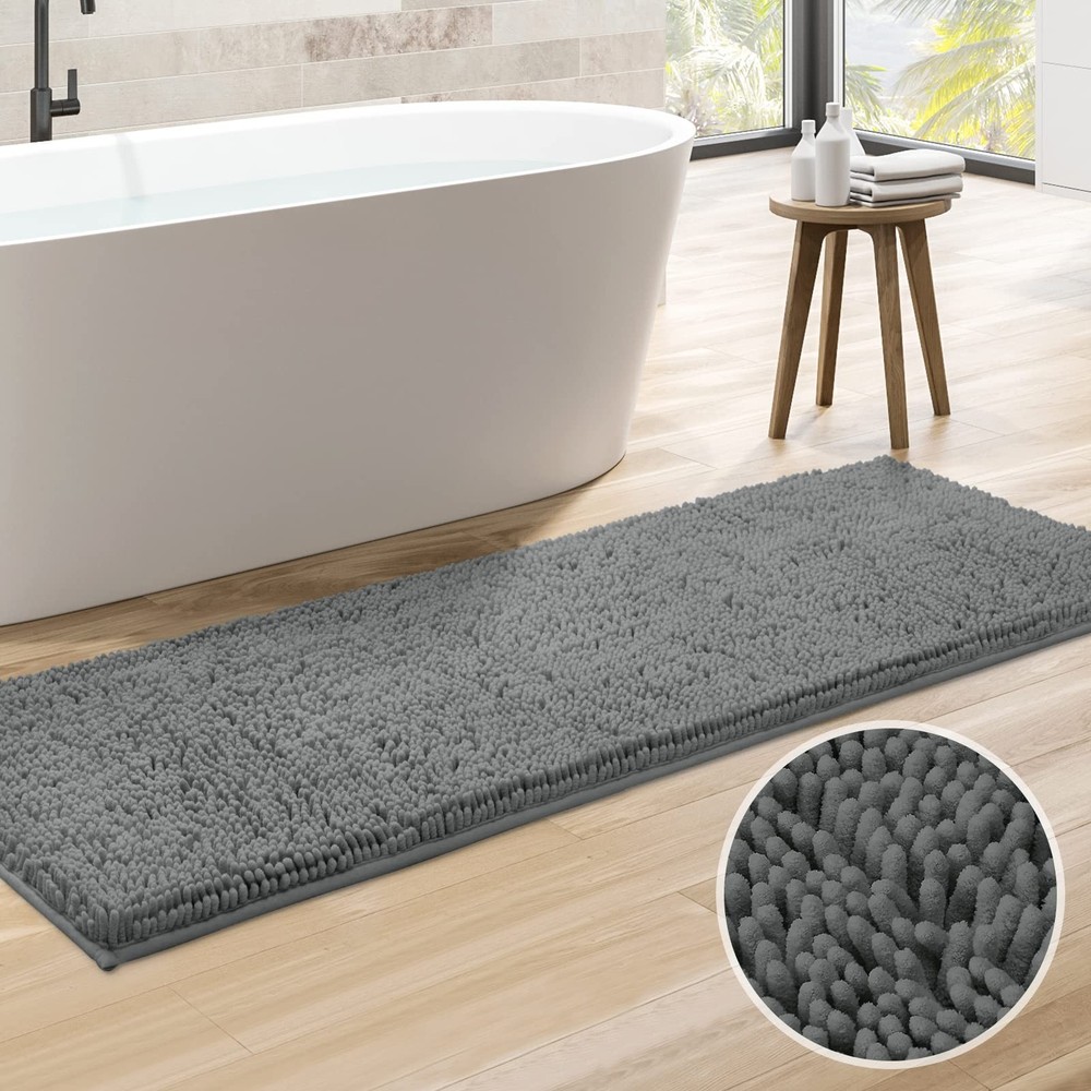 HOMEIDEAS Grey Bathroom Rug Runner 20x60 Ultra Soft Absorbent Non-Slip