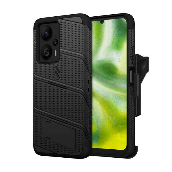 Zizo Bolt Bundle for CRICKET OUTLAST 5G Holster Case with Glass Protector BLACK