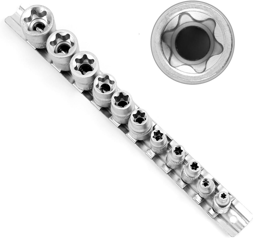 11-Piece Torx Star Bit Female E Socket Set E4-E20 for Automotive & Shop Tools