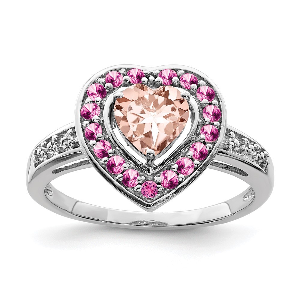 925 Sterling Silver Rhodium-plated Morganite Heart Ring Size 8