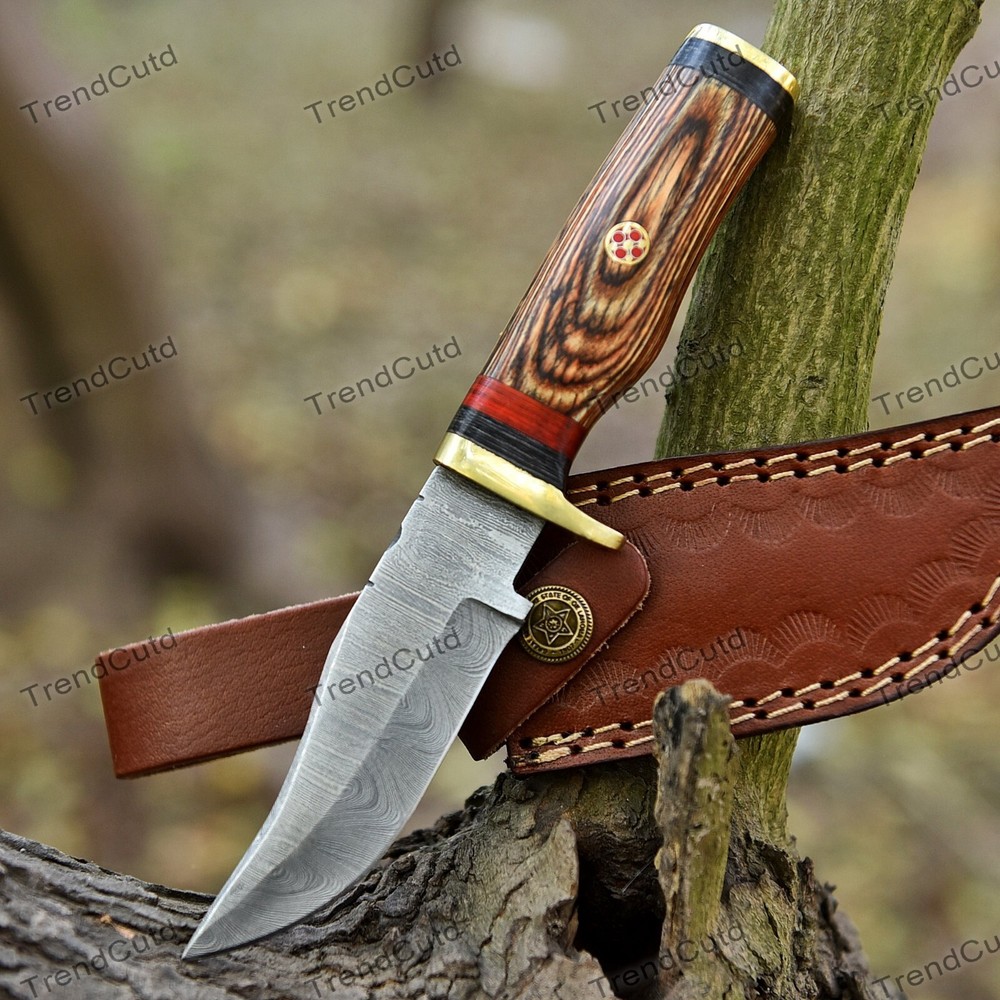 Custom Damascus Steel Fixed Blade Skinner Hunting Knife for Outdoor Enthusiasts