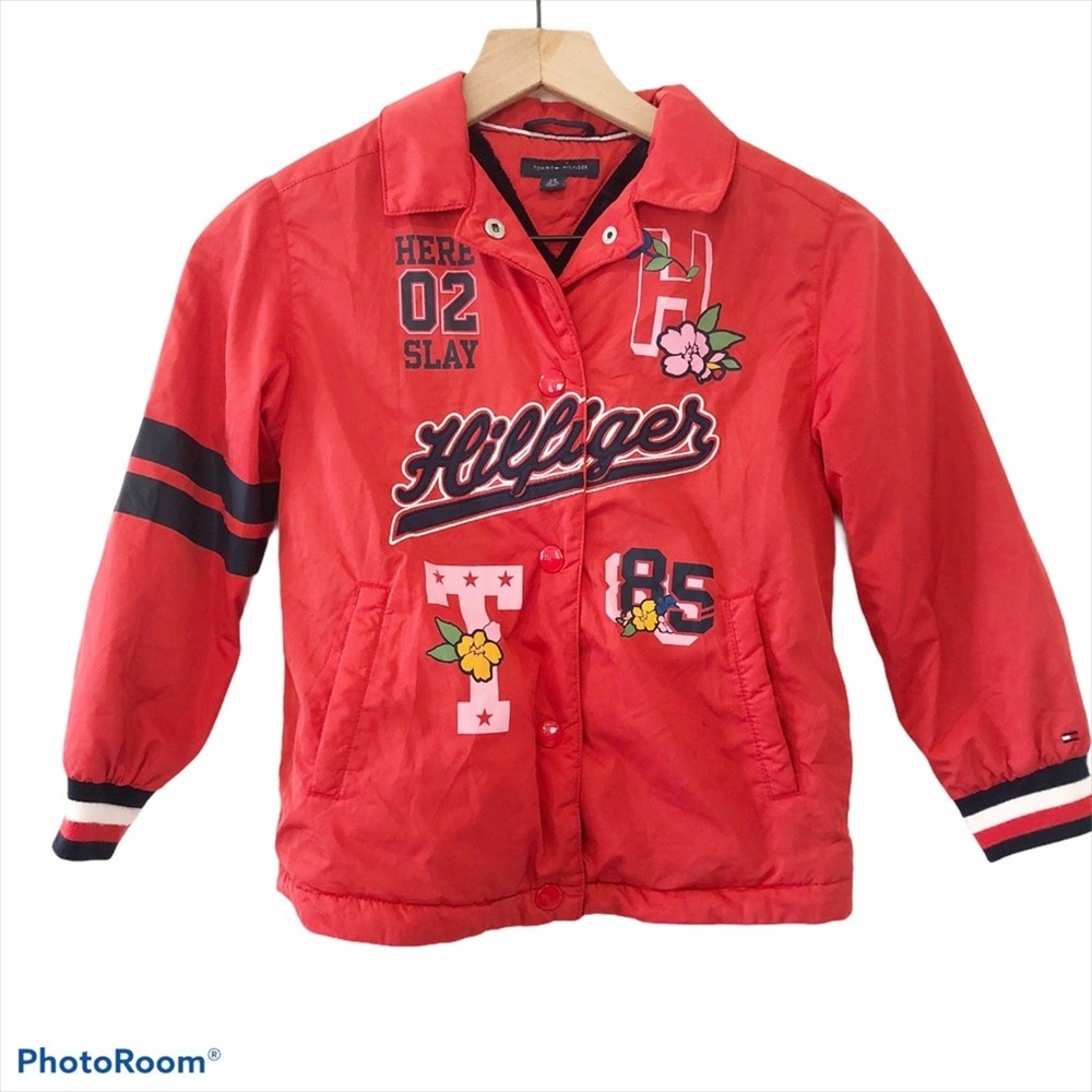 Tommy Hilfiger girls red fleece-lined nylon button-up jacket size small  