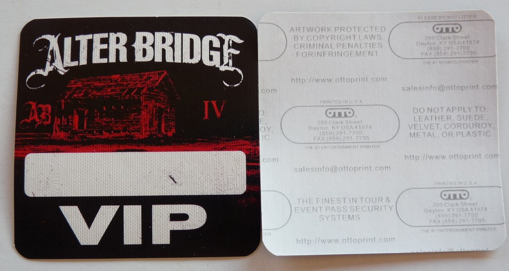 Alter Bridge IV Concert Tour Black VIP Backstage Pass D15