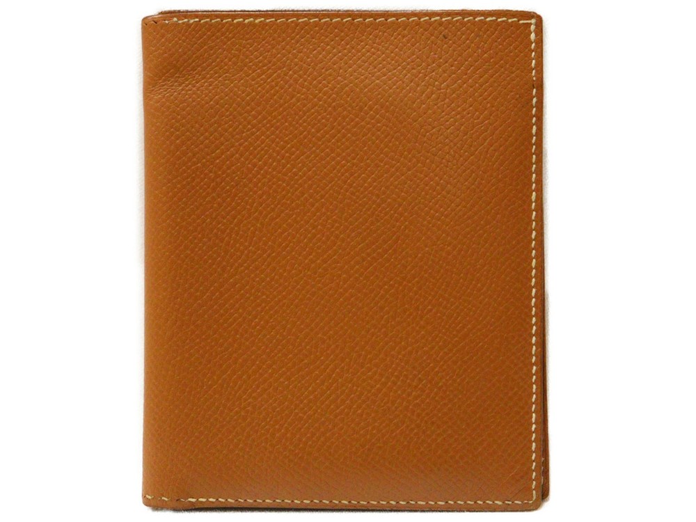 HERMES Bifold Wallet Light Brown Leather Women's Compact Used with Box