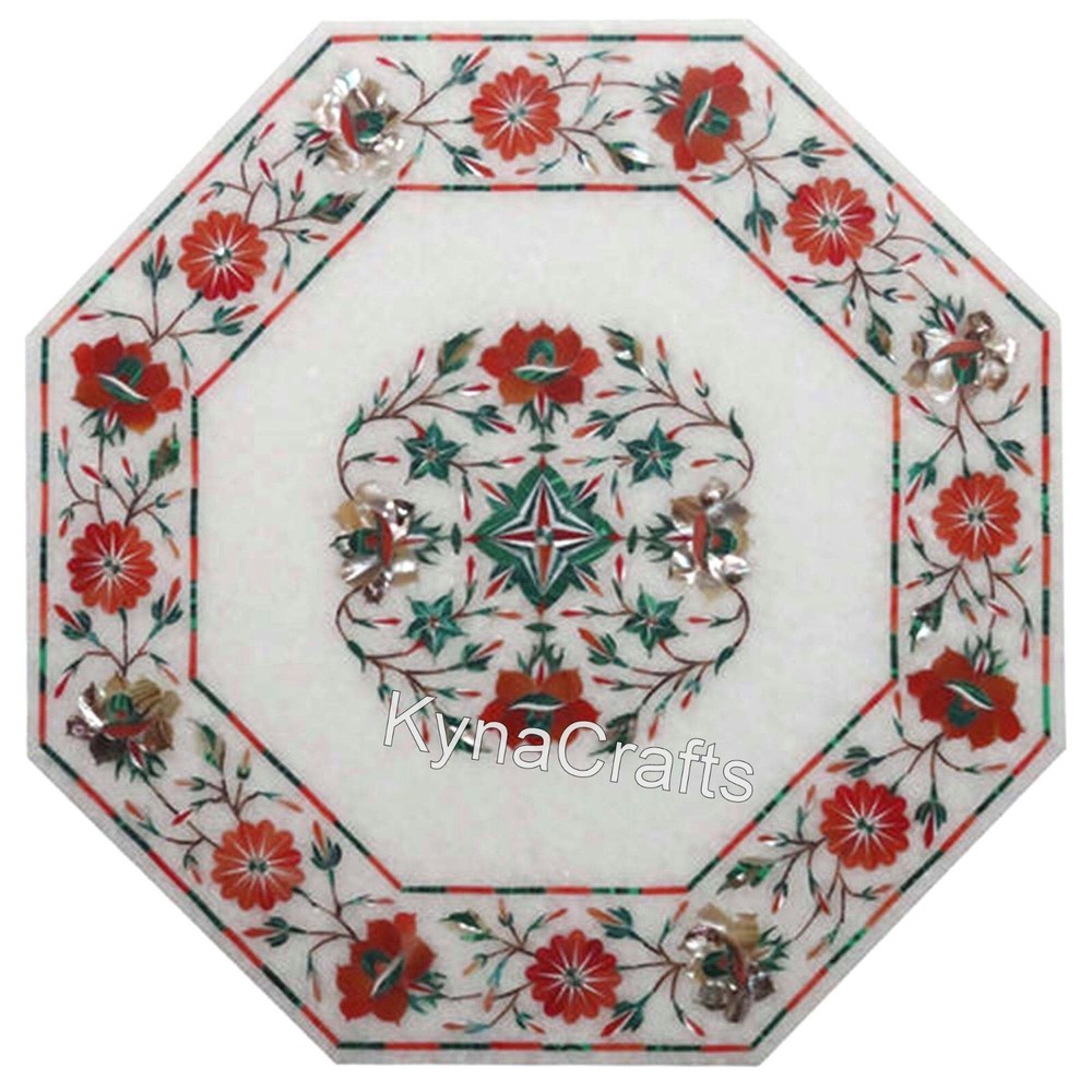 Marble Coffee Table Top Multicolor Stone Inlay Work Balcony Table for Home Decor