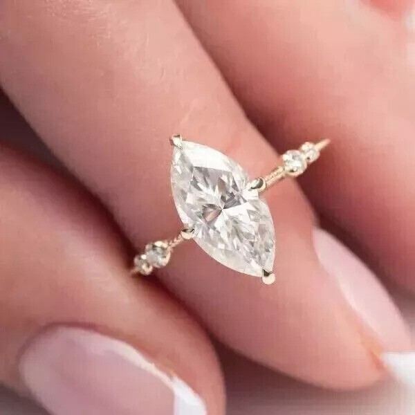 2 Ct Marquise Cut Simulated Diamond Engagement Ring In 14k Yellow Gold Plated