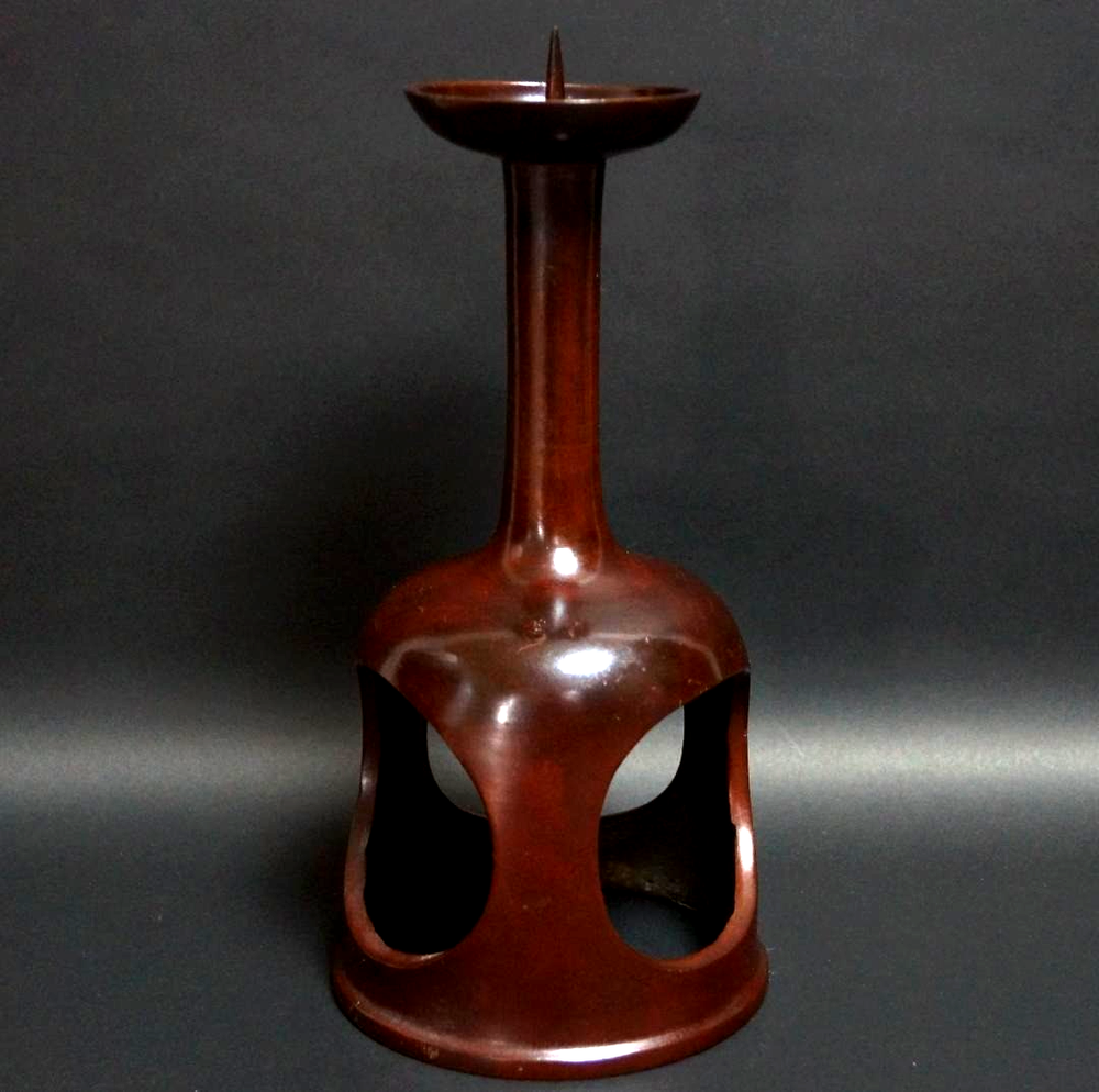 Bronze 10.8 in Candle Holder Large Vintage Japanese Candlestick Figurine