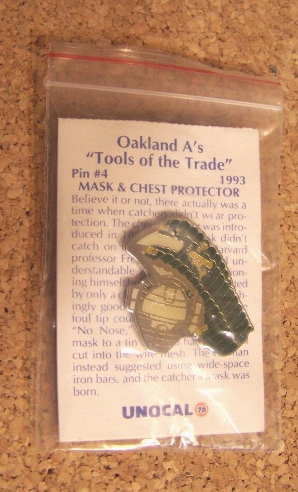 Oakland A's Athletics Unocal 76 lapel pin Tools of the Trade catcher's gear