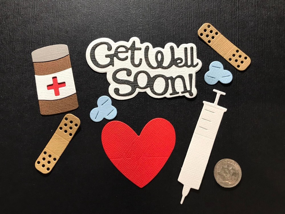 8 Piece Get Well Set Scrapbook HANDMADE Die Cut  / Card Embellishment