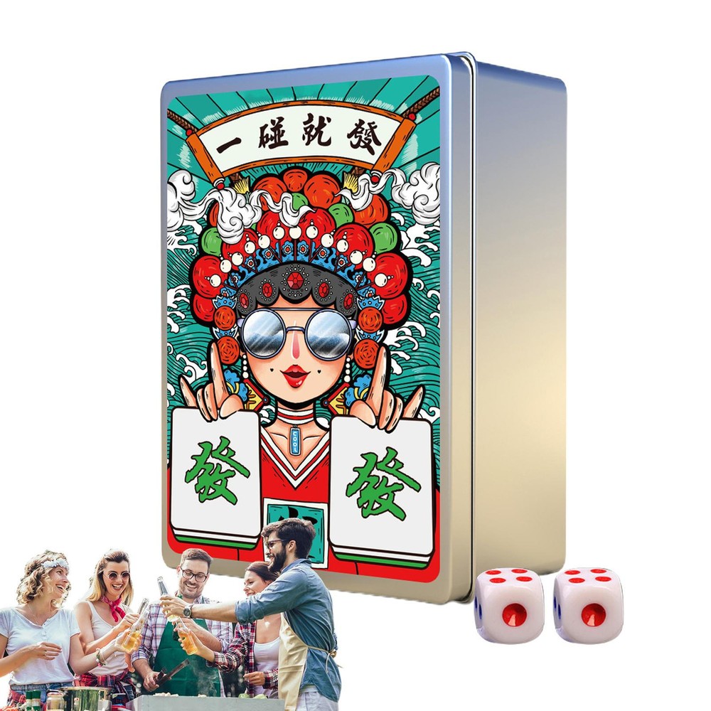 Mah Jong Playing Card Set With Tin And Dice - Fun Matching Game 146PCS