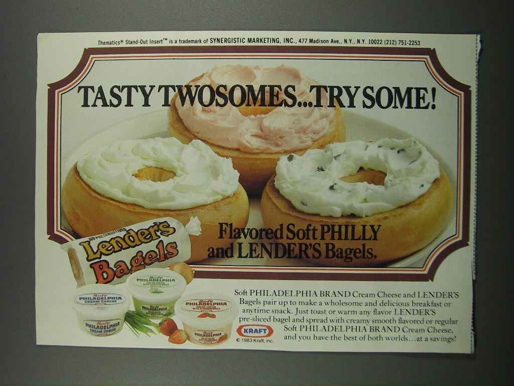 1983 Vintage Lender's Bagels with Philly Cream Cheese Ad
