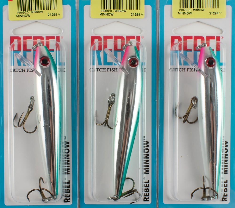 (LOT OF 3) REBEL MINNOW JERKBAIT FLOATING F5003V SILVER BLUE G2104