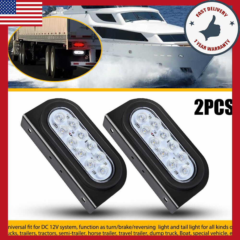 6-Inch Waterproof White Oval LED Trailer Light with Mounting Bracket 2PCS 10LED