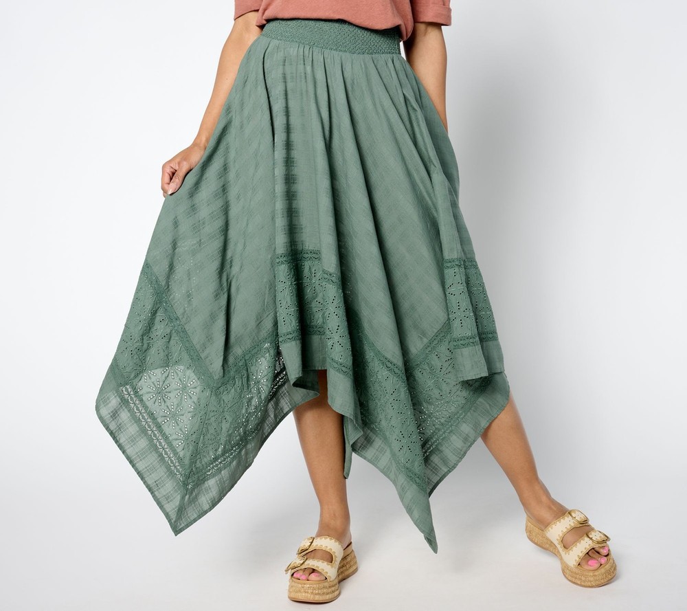 Destination 365 Women's Skirt Sz L Regular Handkerchief Hem Midi Green A655241