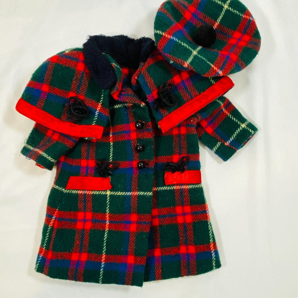 Handmade Red and Green Plaid Fleece Winter Coat and Hat Set for 18 Inch American Girl Doll
