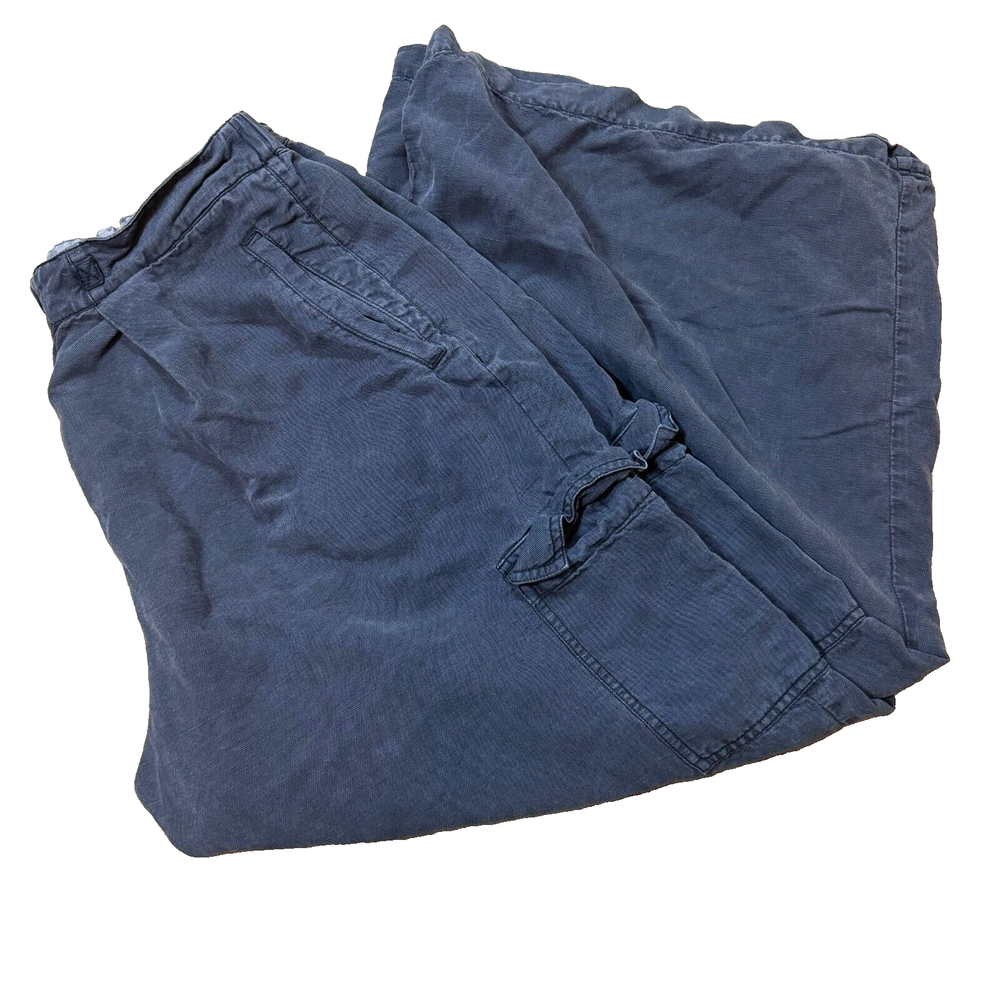 Anthropologie Pilcro Navy Blue Cargo Casual Linen Blend Pants Leisure Sz 31