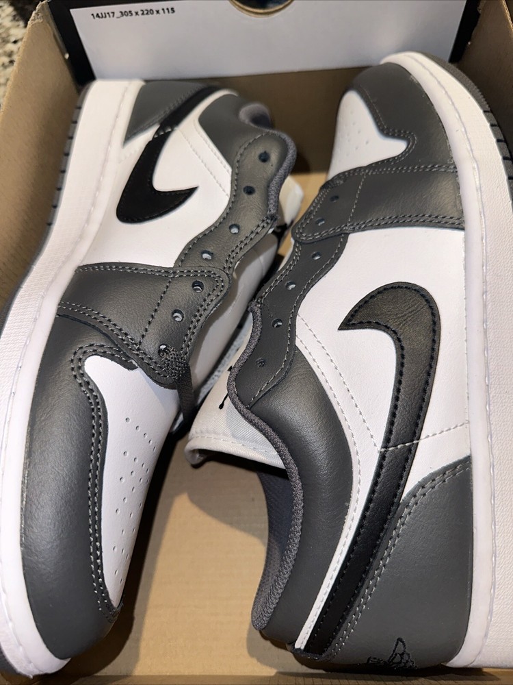 Size 10-Nike Air Jordan 1 Low Shoes White Black Iron Gray 553558-152 Men's
