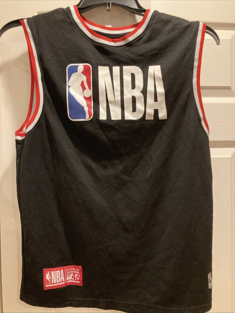 NBA Jersey Mens Large 46 Black Logo Sleeveless Basketball Fan Official
