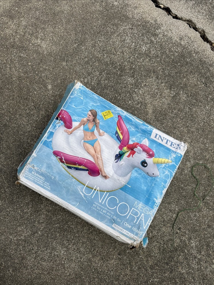 INTEX Mega Unicorn Island Pool Lake Inflatable Large 9ftx6ftx5ft BEAT UP BOX NEW