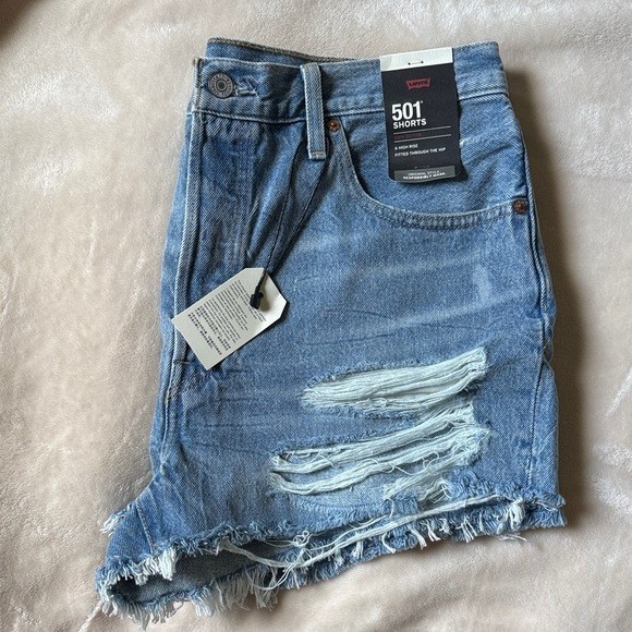 NWT Levi's 501 Blue Distressed Denim Shorts Size 33