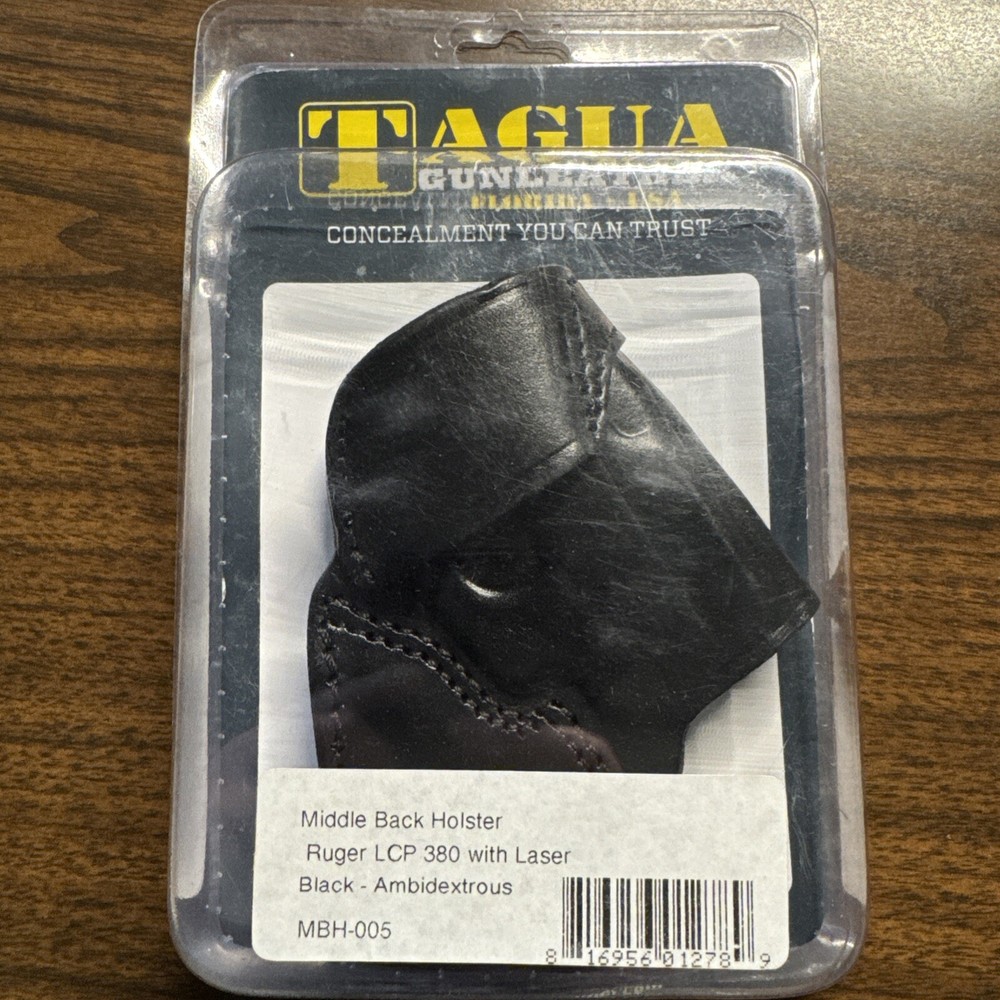 Tagua Leather OWB Middle Back Holster for Ruger LCP 380 with Laser, Ambidextrous