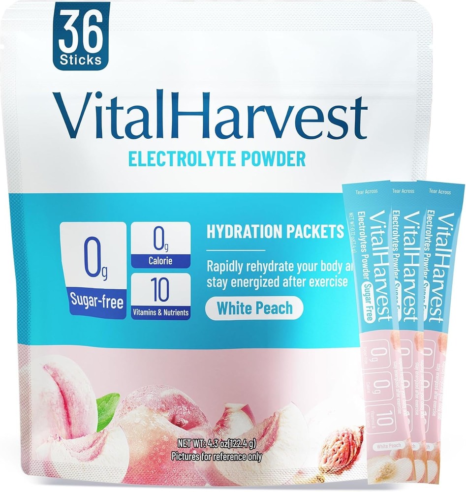 VitalHarvest 36 Sticks Electrolytes Powder Packets Sugar Free 36 Count