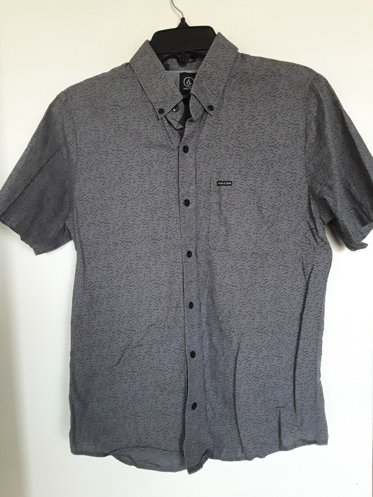 Volcom Men's Button Up Shirt Sz SP Short Sleeve Slim Fit Cotton Gray