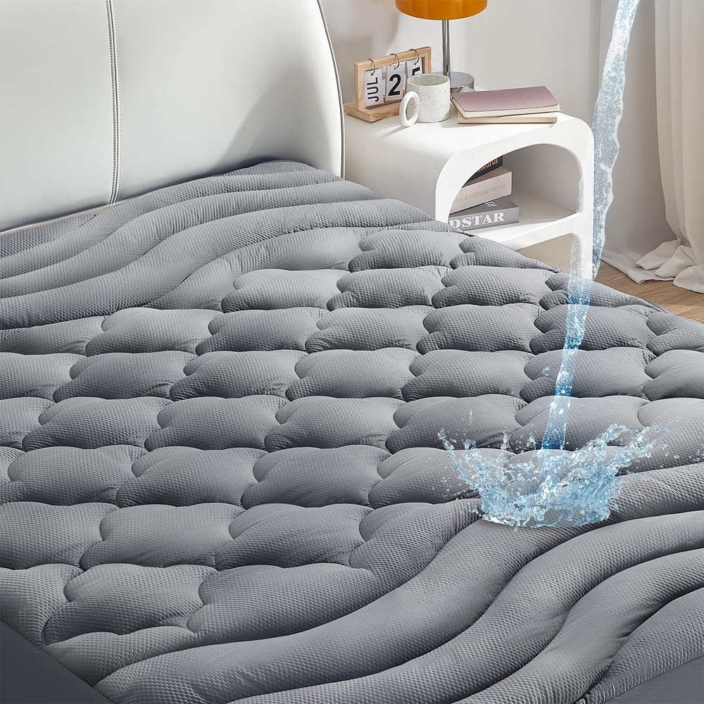 Waterproof Mattress Pad - Quilted Fitted Mattress Topper, Soft and Breathable...