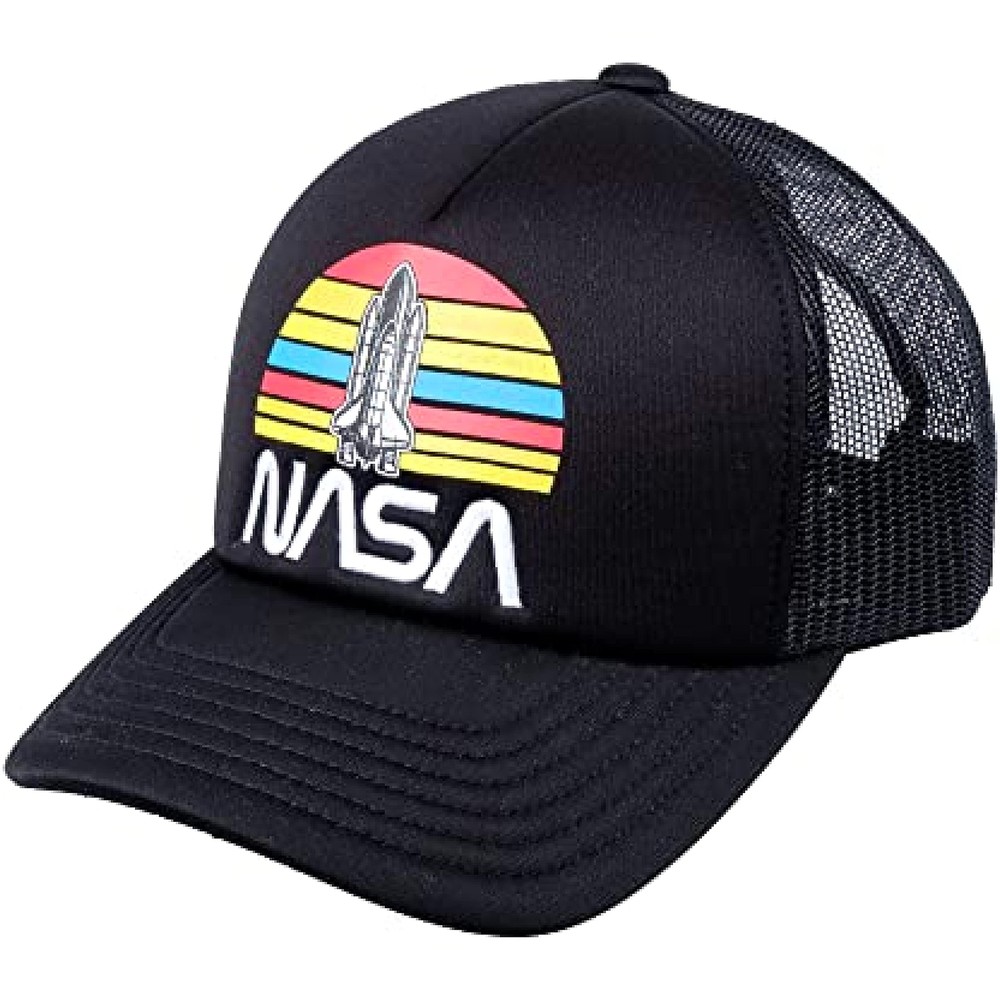 NASA Logo Trucker Hat, Mesh Back Snapback Baseball Cap, Black, One Size