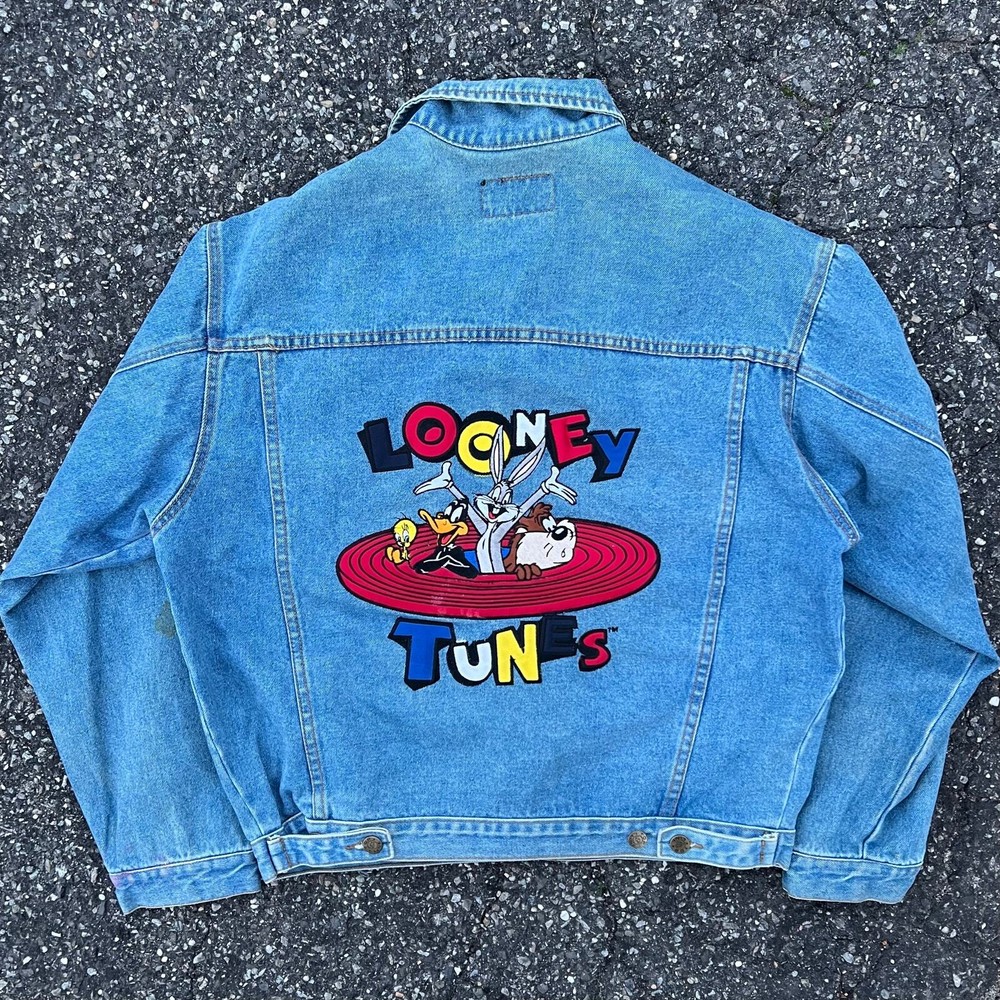 Vintage Y2K looney tunes denim blue jean jacket