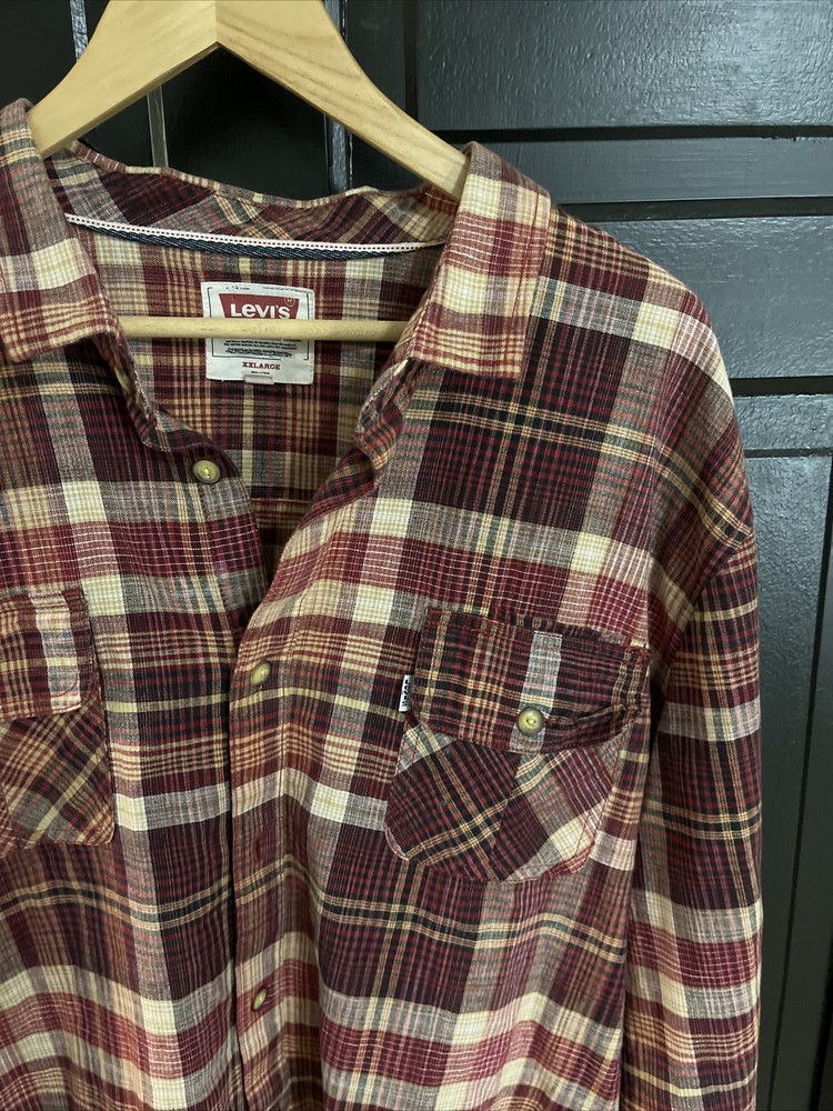 MENS LEVI'S REG #35 of 264 Red Plaid Button Down Shirt Size XXL #1853501