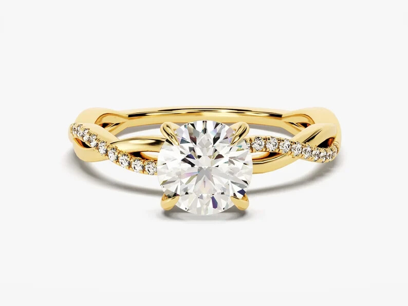 2Ct Round Cut Moissanite Wedding Ring in 14k Yellow Gold