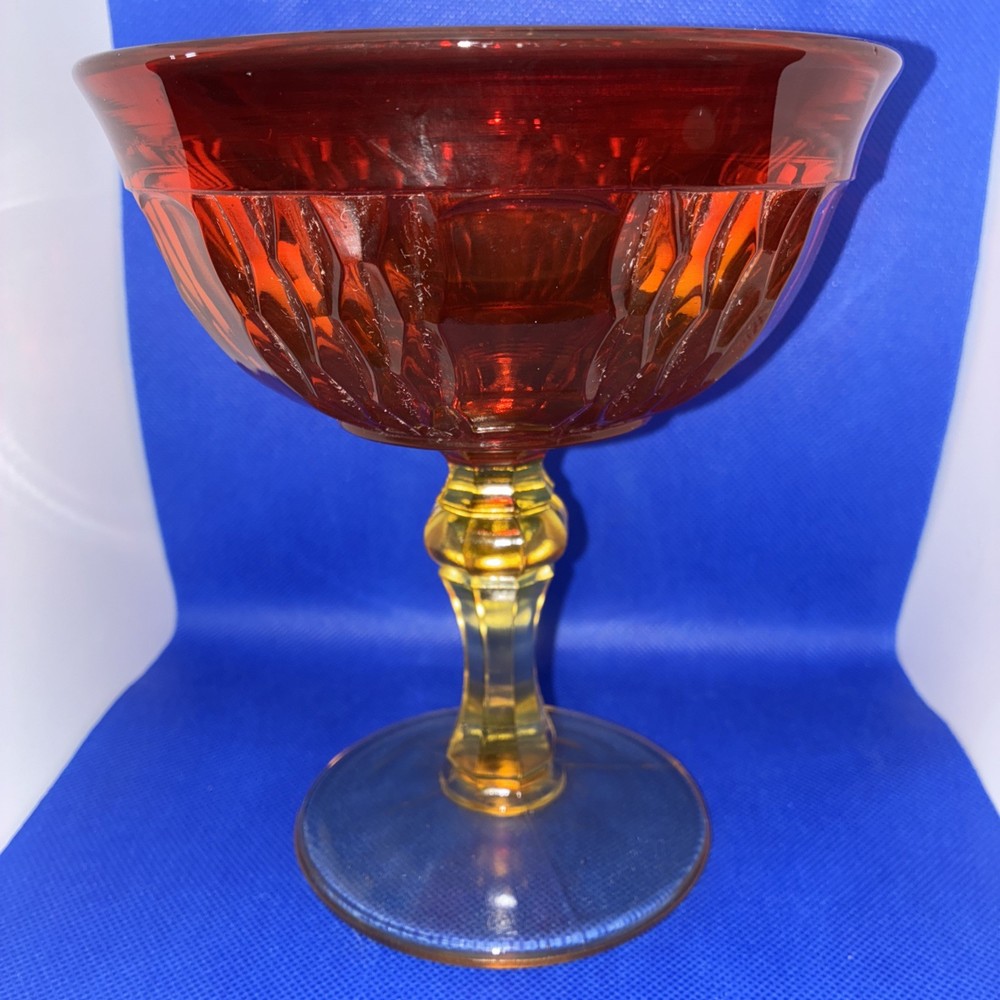 Compote Candy Dish Amberina Chalice Pedestal Bowl Orange, Yellow 1960s Vintage