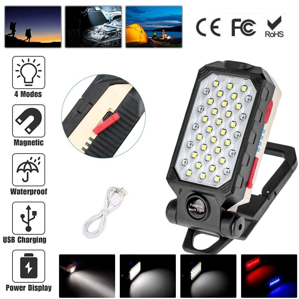 Magnetic Rechargeable COB LED Work Light Lamp Flashlight Folding Torch Lights