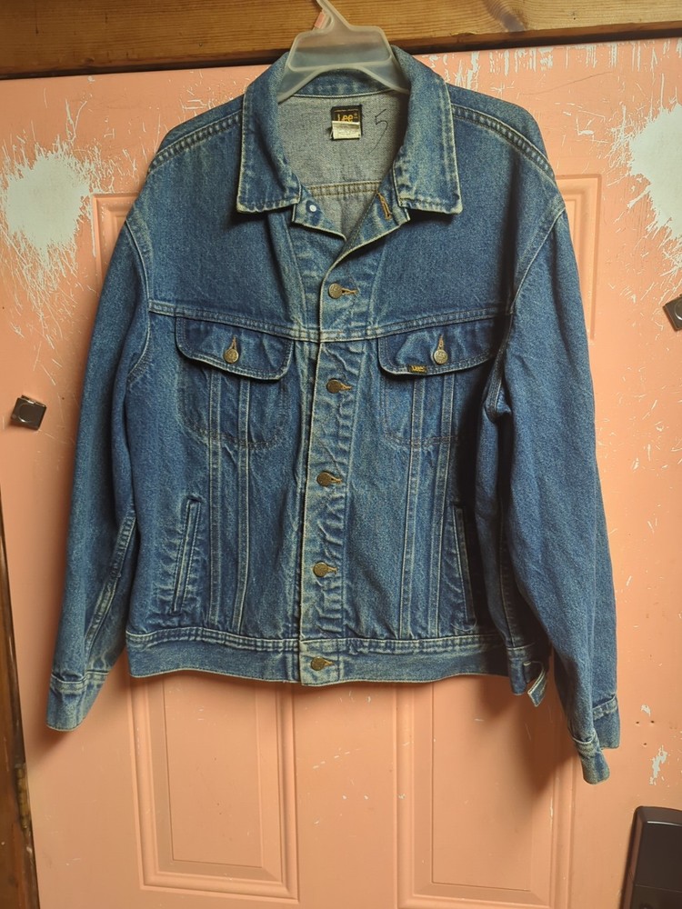Vintage Lee Riders XL Denim Jacket with X Bones Patch USA Made 153438
