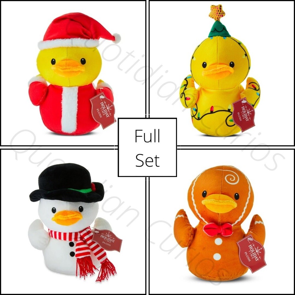 Holiday Time Christmas Duck Plush Rubber Duckies Lot of 4 Stocking Stuffer Set