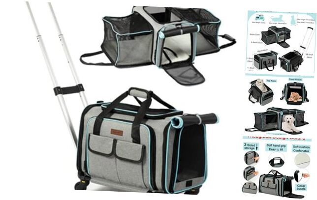 Pet Carrier with Wheels for Small Medium Cat&Dog Soft&Expandable Carrier