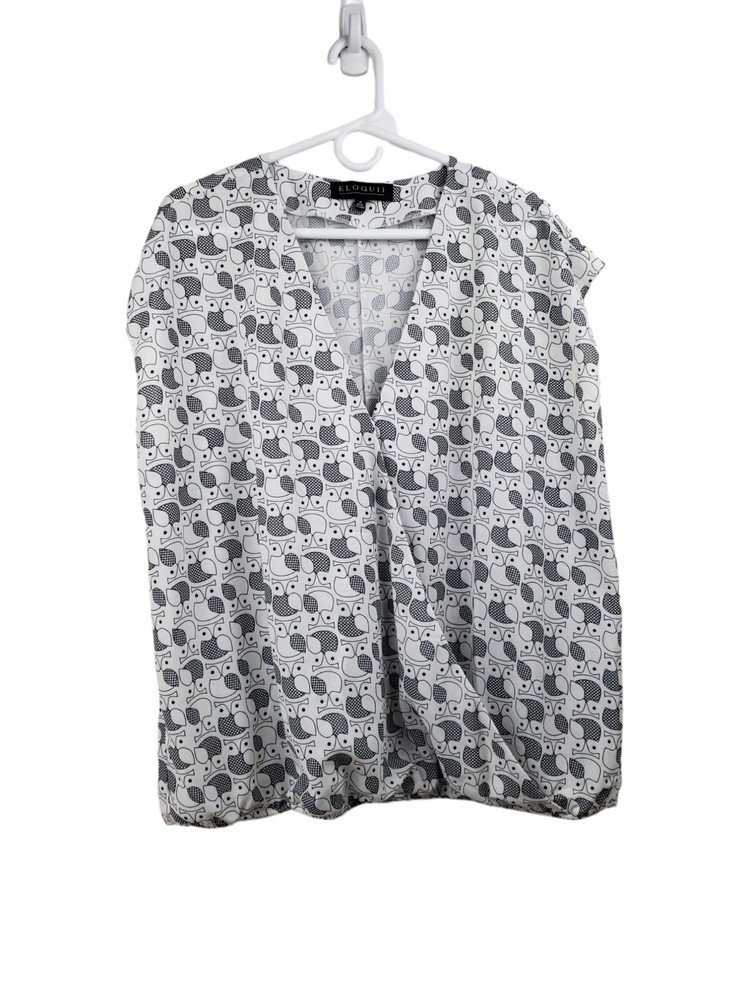 Eloquii Sleeveless Owl Blouse Size 18 Black and White