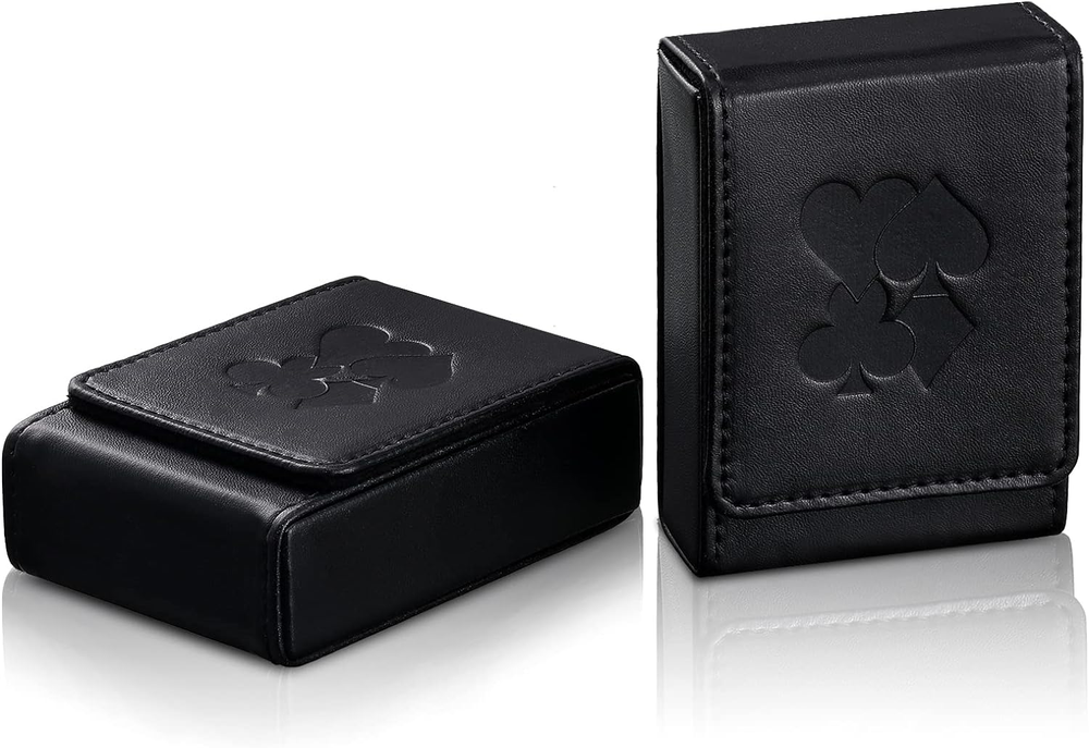 2 Pcs Single Deck Leather Playing Card Case Holder Black Playing Card Box Protec