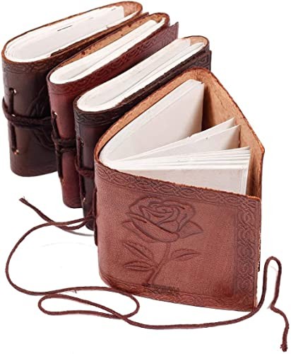 Handmade Mini Leather Book of Shadows Blank Rose Notebook  