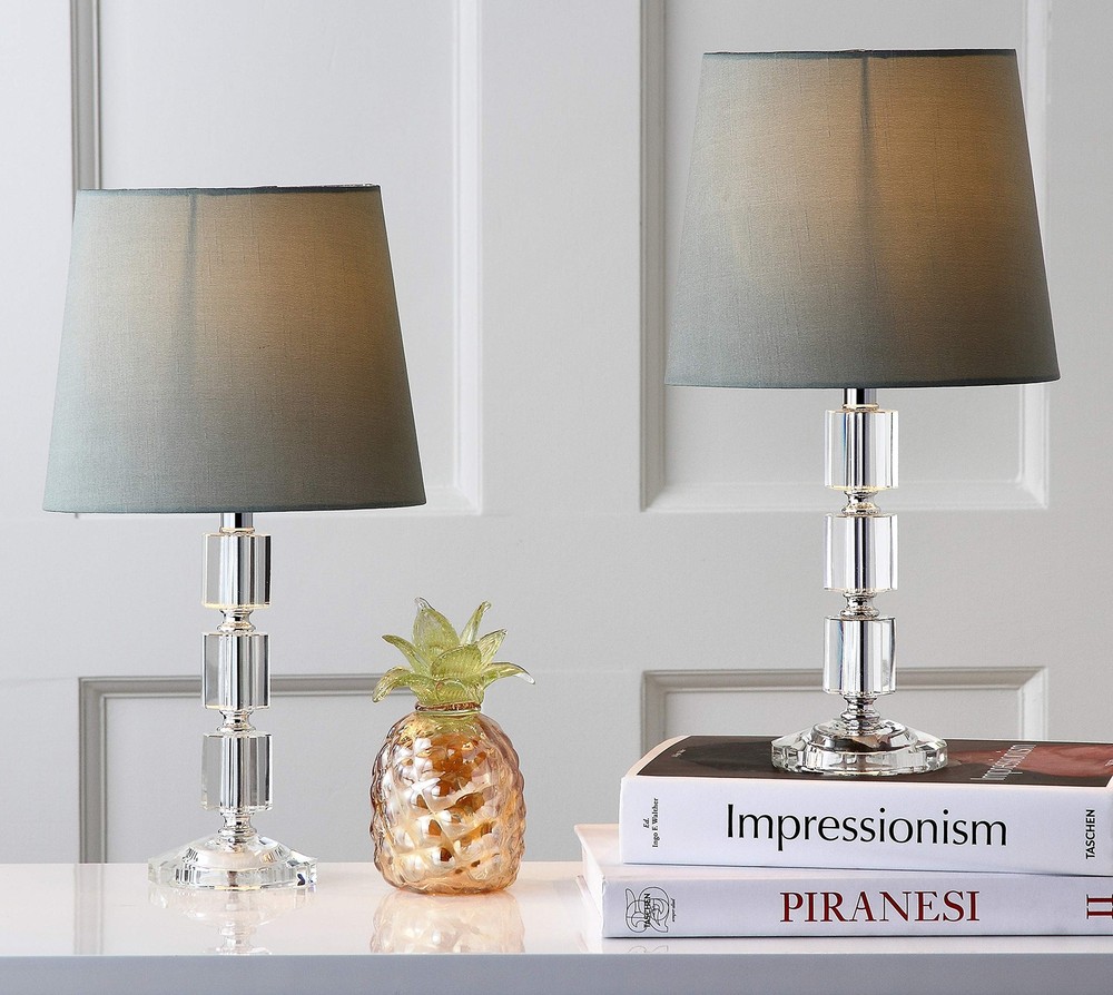 Lighting Collection Erin Modern Glam Crystal Cube/ Green Shade 15-inch Bedroo...