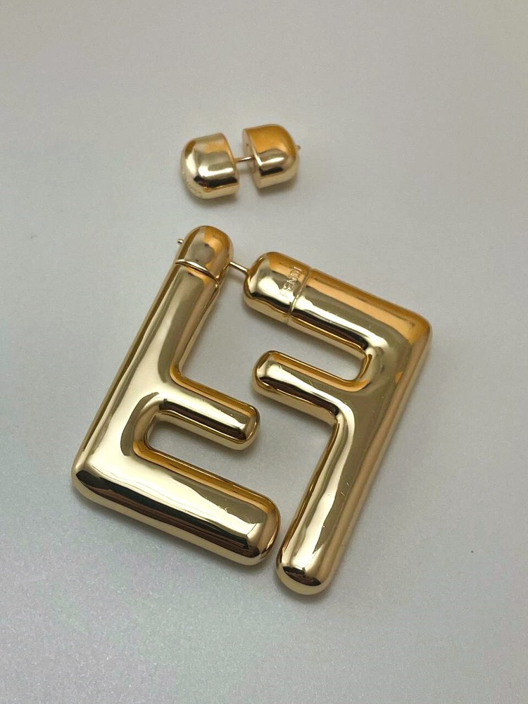 Chunky Gold Tone Metallic Fashion Signature F Earrings Statement Maxi Earrings