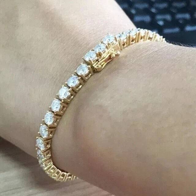 Designer 14k Yellow Gold Diamond Bracelet E F VVS2 Lab Grown 10 Carat Round Cut